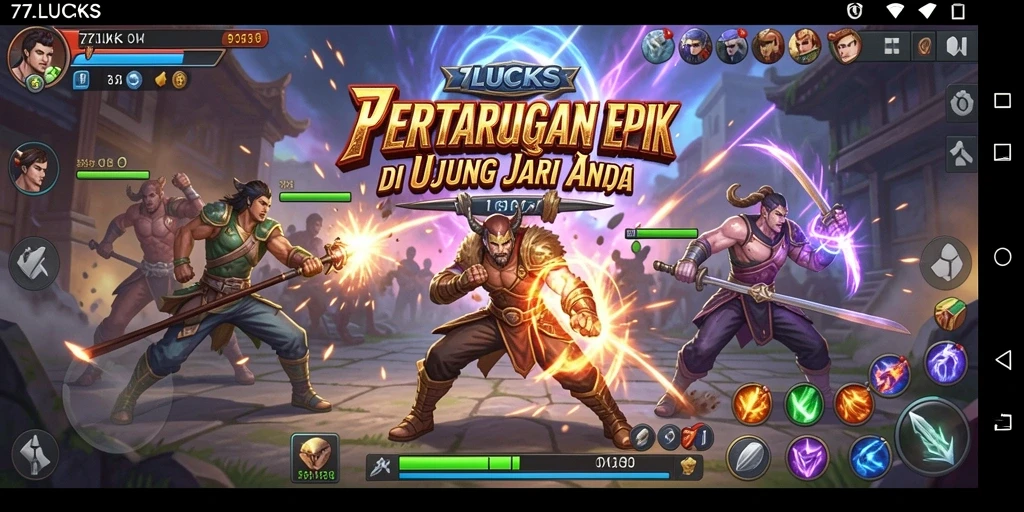 Screenshot gameplay 77LUCKS yang menampilkan pertarungan seru.