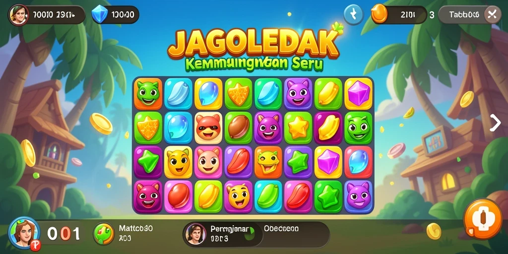 Tampilan gameplay seru JAGOLEDAK dengan permata warna-warni yang menantang.