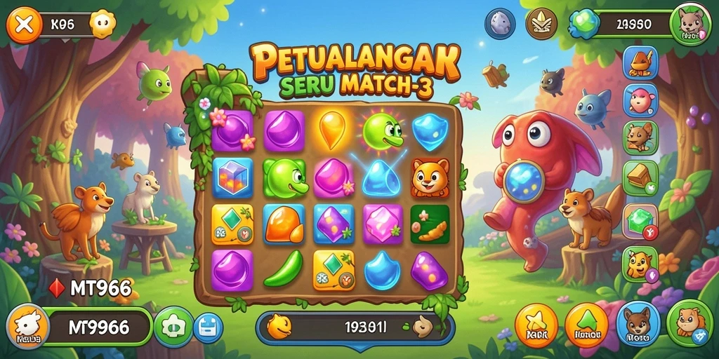 Tampilan screenshot MT966 menunjukkan keseruan gameplay Match-3.