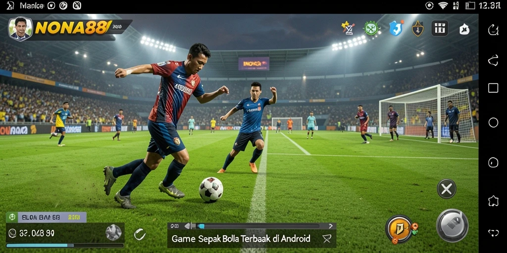 Screenshot gameplay NONA88 menampilkan aksi sepak bola yang seru.